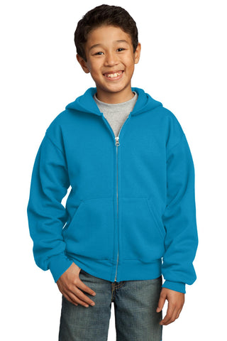 Port & Company Youth Core Fleece Full-Zip Hooded Sweatshirt (Neon Blue)