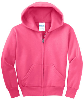 Port & Company Youth Core Fleece Full-Zip Hooded Sweatshirt (Neon Pink)