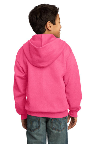 Port & Company Youth Core Fleece Full-Zip Hooded Sweatshirt (Neon Pink)