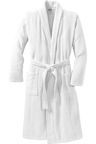 Port Authority Checkered Terry Shawl Collar Robe (White)