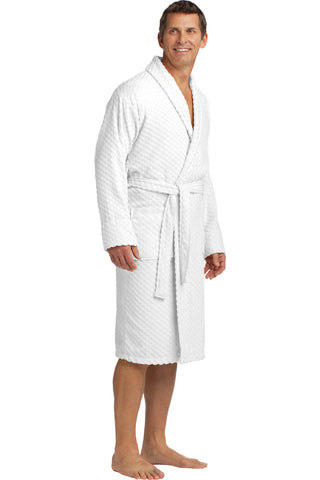 Port Authority Checkered Terry Shawl Collar Robe (White)