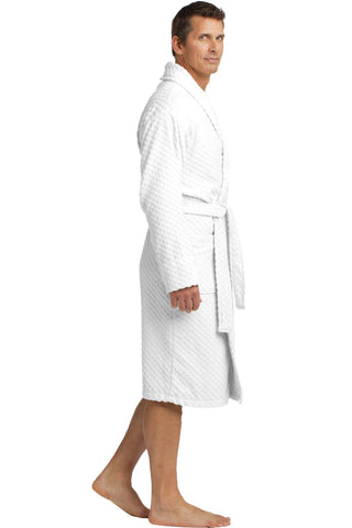 Port Authority Checkered Terry Shawl Collar Robe (White)