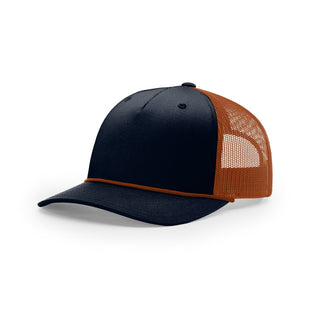 Richardson Five Panel Trucker With Rope (Navy/Dark Orange/Dark Orange)