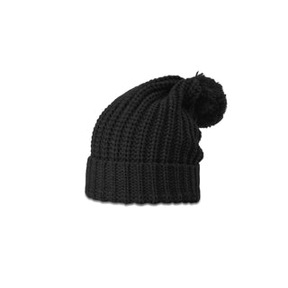 Richardson Chunk Cable Beanie With Cuff & Pom (Black)