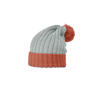 Richardson Chunk Cable Beanie With Cuff & Pom (Heather Grey/Rust)