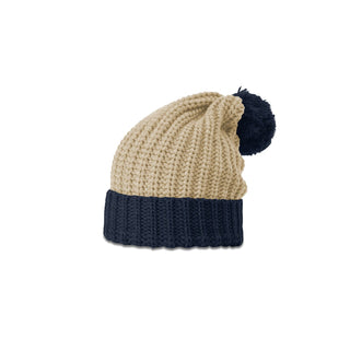 Richardson Chunk Cable Beanie With Cuff & Pom (Stone/Navy)