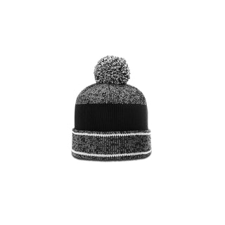 Richardson Heather Beanie With Cuff & Pom (Grey/White/Black)