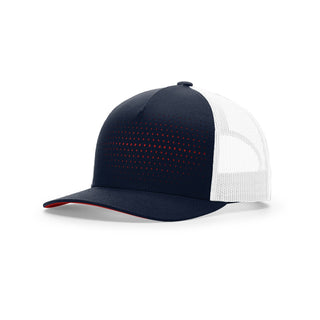 Richardson Laser Cut Five Panel Trucker (Navy/White/Red)