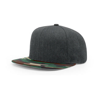 Richardson Acrylic-Wool Blend Flatbill Snapback (Heather Charcoal/Green Camo)