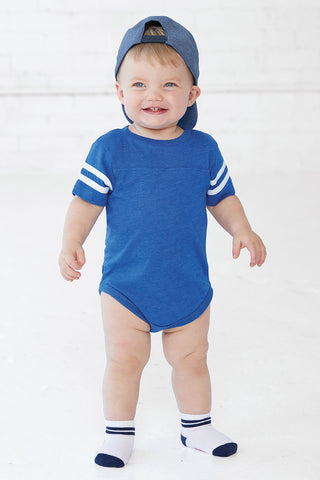 Rabbit Skins Infant Football Fine Jersey Bodysuit (Vintage Royal/ Blended White)