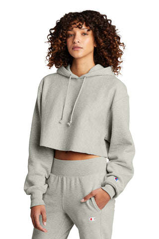 Champion Women's Reverse Weave Cropped Cut-Off Hooded Sweatshirt (Oxford Grey)