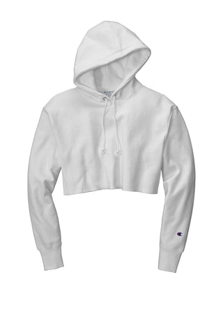 Champion Women's Reverse Weave Cropped Cut-Off Hooded Sweatshirt (White)