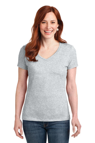 Hanes Ladies Perfect-T Cotton V-Neck T-Shirt (Ash)