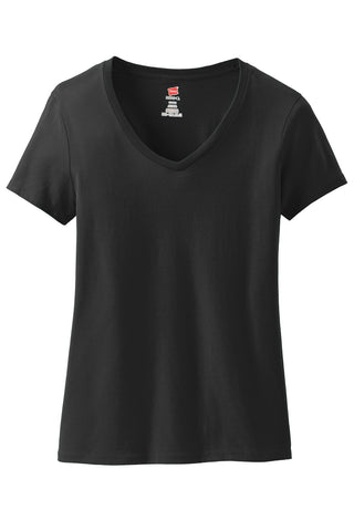 Hanes Ladies Perfect-T Cotton V-Neck T-Shirt (Black)