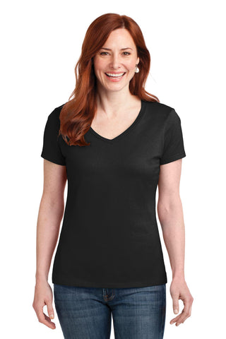 Hanes Ladies Perfect-T Cotton V-Neck T-Shirt (Black)