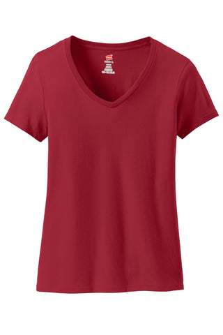 Hanes Ladies Perfect-T Cotton V-Neck T-Shirt (Deep Red)