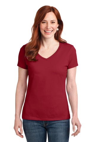 Hanes Ladies Perfect-T Cotton V-Neck T-Shirt (Deep Red)