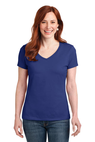 Hanes Ladies Perfect-T Cotton V-Neck T-Shirt (Deep Royal)