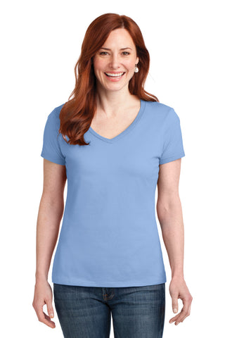 Hanes Ladies Perfect-T Cotton V-Neck T-Shirt (Light Blue)