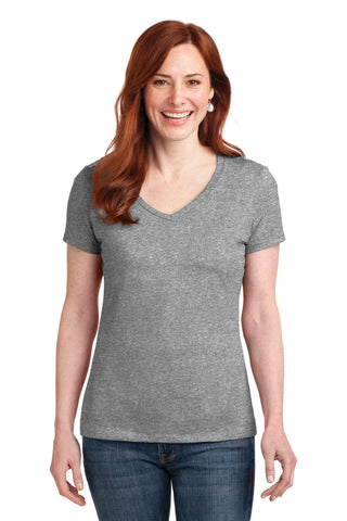 Hanes Ladies Perfect-T Cotton V-Neck T-Shirt (Light Steel)