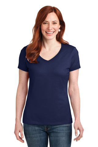 Hanes Ladies Perfect-T Cotton V-Neck T-Shirt (Navy)