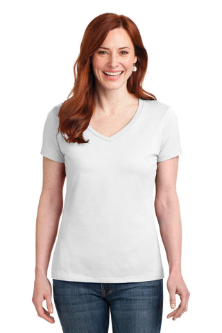 Hanes Ladies Perfect-T Cotton V-Neck T-Shirt (White)
