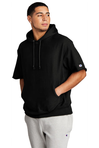Champion Reverse Weave Short Sleeve Hooded Sweatshirt (Black)