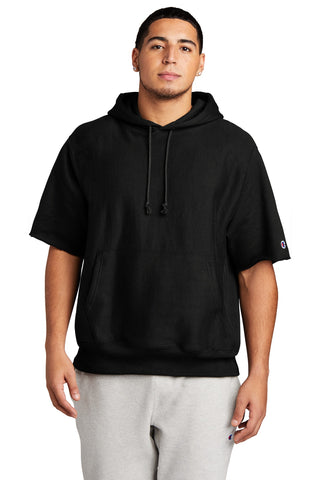 Champion Reverse Weave Short Sleeve Hooded Sweatshirt (Black)