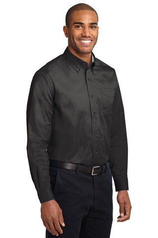 Port Authority Extended Size Long Sleeve Easy Care Shirt (Black/ Light Stone)