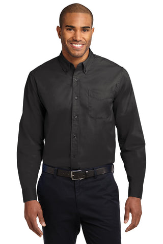 Port Authority Extended Size Long Sleeve Easy Care Shirt (Black/ Light Stone)