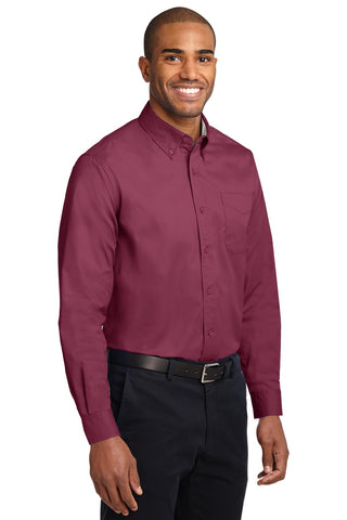 Port Authority Extended Size Long Sleeve Easy Care Shirt (Burgundy/ Light Stone)