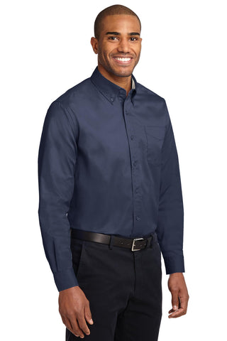 Port Authority Extended Size Long Sleeve Easy Care Shirt (Navy/ Light Stone)