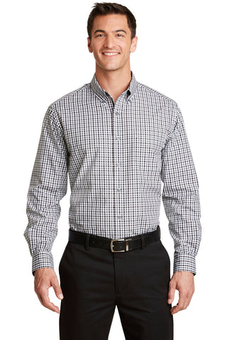 Port Authority Long Sleeve Gingham Easy Care Shirt (Black/ Charcoal)