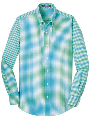 Port Authority Long Sleeve Gingham Easy Care Shirt (Green/ Aqua)