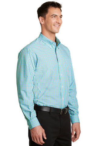 Port Authority Long Sleeve Gingham Easy Care Shirt (Green/ Aqua)