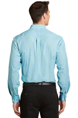 Port Authority Long Sleeve Gingham Easy Care Shirt (Green/ Aqua)