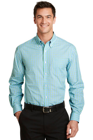 Port Authority Long Sleeve Gingham Easy Care Shirt (Green/ Aqua)