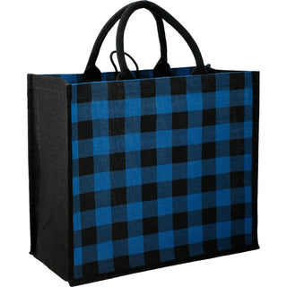 Printwear Buffalo Plaid Printed Jute Tote (Blue)