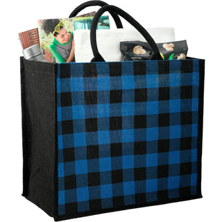 Printwear Buffalo Plaid Printed Jute Tote (Blue)