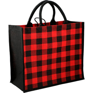 Printwear Buffalo Plaid Printed Jute Tote (Red)