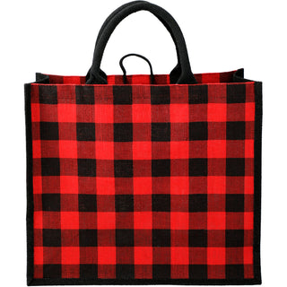 Printwear Buffalo Plaid Printed Jute Tote (Red)