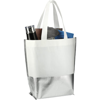 Printwear Large Laminated Metallic Bottom Tote (White/Silver)