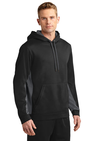 Sport-Tek Sport-Wick Fleece Colorblock Hooded Pullover (Black/ Dark Smoke Grey)