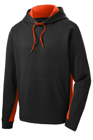 Sport-Tek Sport-Wick Fleece Colorblock Hooded Pullover (Black/ Deep Orange)