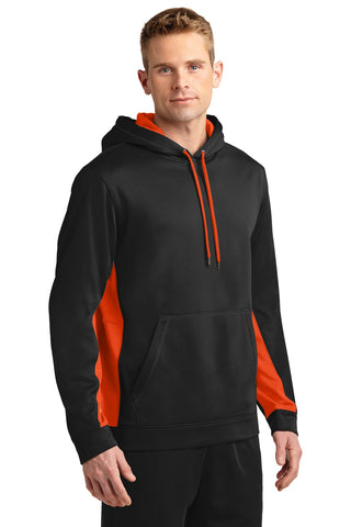 Sport-Tek Sport-Wick Fleece Colorblock Hooded Pullover (Black/ Deep Orange)