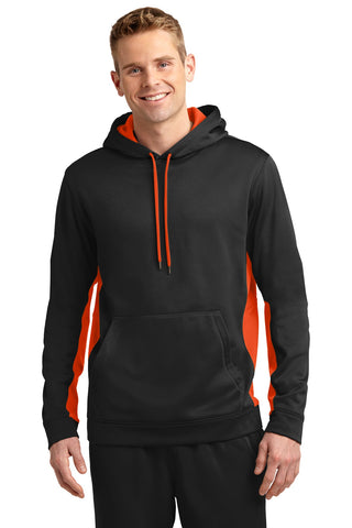 Sport-Tek Sport-Wick Fleece Colorblock Hooded Pullover (Black/ Deep Orange)