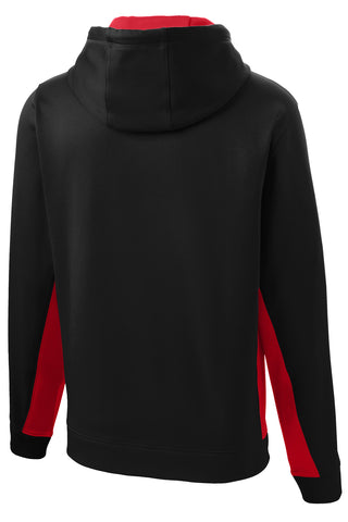 Sport-Tek Sport-Wick Fleece Colorblock Hooded Pullover (Black/ Deep Red)