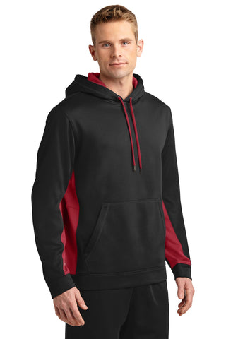 Sport-Tek Sport-Wick Fleece Colorblock Hooded Pullover (Black/ Deep Red)