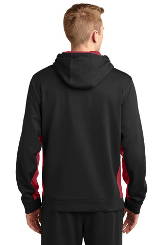 Sport-Tek Sport-Wick Fleece Colorblock Hooded Pullover (Black/ Deep Red)