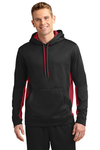 Sport-Tek Sport-Wick Fleece Colorblock Hooded Pullover (Black/ Deep Red)